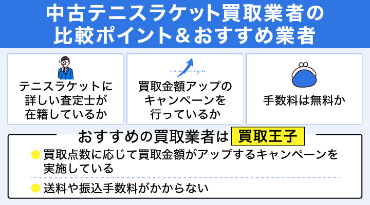 中古テニスラケット買取業者の比較ポイント＆おすすめ業者